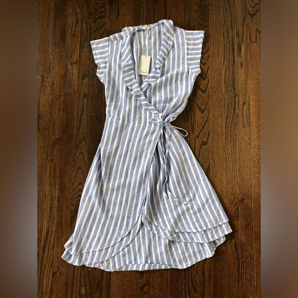 *NWT* Rails Women’s XS Light Blue/White Linen-Blend Louisa Juneau Stripe Dress - Picture 3 of 14